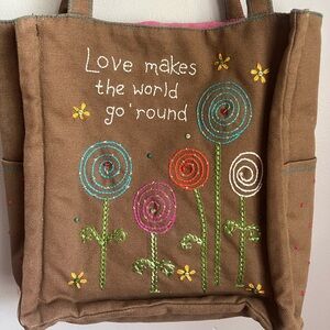 Love Makes The World Goes Around Vintage Tote Bag Fairycore Peace Love Hippie